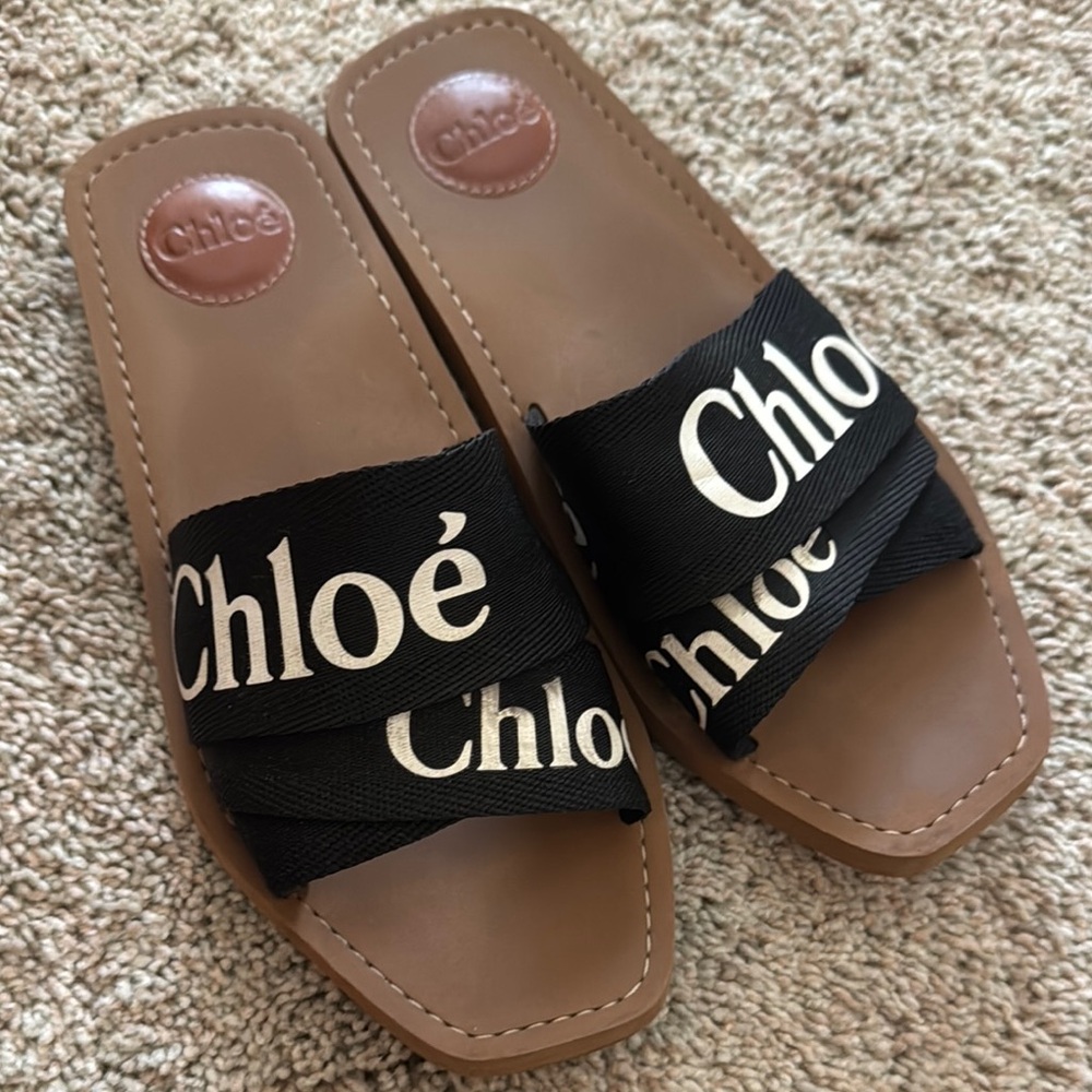 Chloe Woody Black Slide Sandals